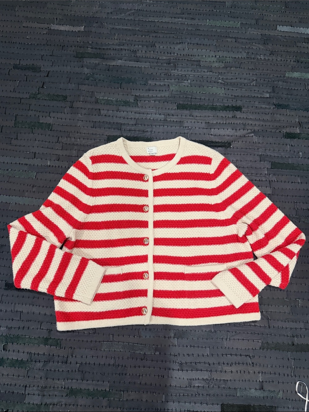 a new day Red and Cream Striped Button-Front Cardigan